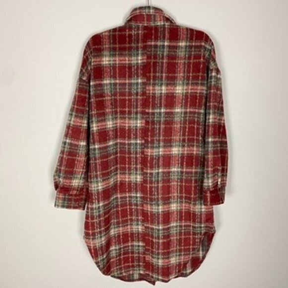 Simplee Plaid Flannel Long Shacket Red Womens Medium Button Front - Picture 7 of 7